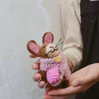 Handmade Wool Felt Bunny Bag Charm, Brown Rabbit Keychain Pendant, Pink Sweater Bunny Hanging Ornament, Cute Gift for Her
