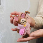 Handmade Wool Felt Bunny Bag Charm, Brown Rabbit Keychain Pendant, Pink Sweater Bunny Hanging Ornament, Cute Gift for Her