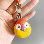 Japanese Style Sun Conure Wooden Keychain, Hand Carved Bird Pendant, Linden Wood Parrot Bag Charm, Cute Lucky Gift, Animal Keyring