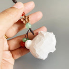 Japanese Style Pomeranian Dog Pendant, Hand Carved Wooden Keychain, Lucky Puppy Bag Charm, Cute Pet Ornament, Small Dog Gift