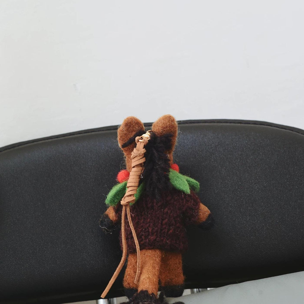 Japanese Style Felt Horse Pendant, Handmade Wool Horse Bag Charm, Cute Lucky Pony Keychain, Animal Purse Charm, Car Hanging Ornament Gift