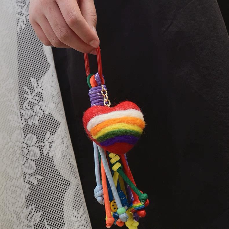 Rainbow Heart Tassel Bag Charm, Colorful Bag Pendant, Handmade Heart Keychain, Cute Purse Charm, Backpack Accessory, Gift for Her