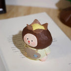 Japanese Style Sweet Chestnut Doll, Hand Carved Linden Wood Figurine, Kawaii Wooden Desk Decor, Hand Painted Mini Ornament, Cute Gift