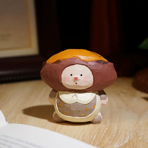 Japanese Style Sweet Potato Doll Figurine, Hand Carved Linden Wood Decor, Kawaii Wooden Desk Ornament, Cute Mini Shelf Decor, Good Luck Gift