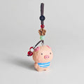 Japanese Style Hand Carved Pig Pendant, Wooden Pig Keychain, Cute Pig Bag Charm, Blue Scarf Pig Charm, Animal Backpack Pendant, Lucky Gift