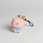 Japanese Style Hand Carved Pig Pendant, Wooden Pig Keychain, Cute Pig Bag Charm, Blue Scarf Pig Charm, Animal Backpack Pendant, Lucky Gift