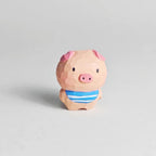 Japanese Style Hand Carved Pig Pendant, Wooden Pig Keychain, Cute Pig Bag Charm, Blue Scarf Pig Charm, Animal Backpack Pendant, Lucky Gift