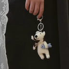 Japanese Style Pearl Polar Bear Pendant, Handmade Wool Felt Polar Bear Keychain, Needle Felt Bear Bag Charm, Cute Animal Hanging Ornament