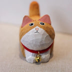 Japanese Wooden Cat Figurine, Hand Carved Cat Statue, Pet Decor, Cute Desk Ornament, Lucky Cat Gift, Linden Wood Animal Sculpture