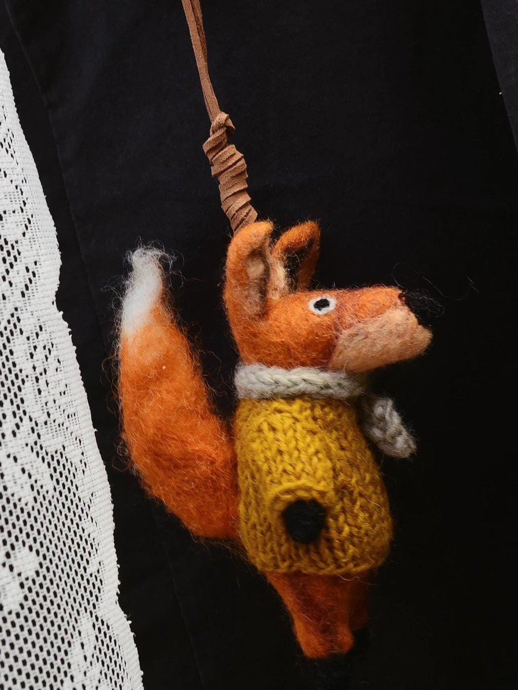 Fox Wool Felt Bag Charm, Handmade Nepal Fox Pendant, Cute Sweater Fox Keychain, Car Mirror Hanging Ornament, Woodland Animal Gift
