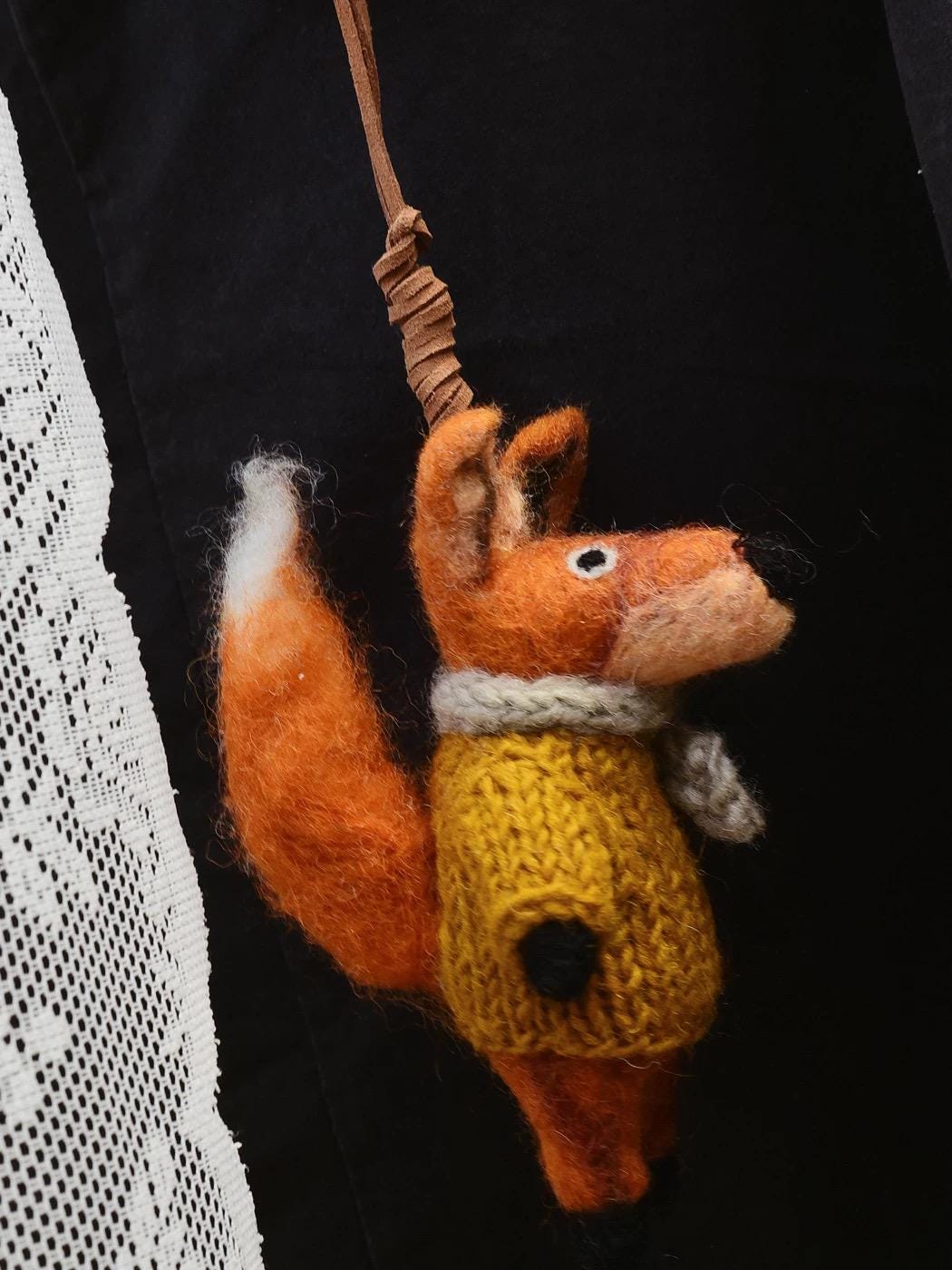 Fox Wool Felt Bag Charm, Handmade Nepal Fox Pendant, Cute Sweater Fox Keychain, Car Mirror Hanging Ornament, Woodland Animal Gift