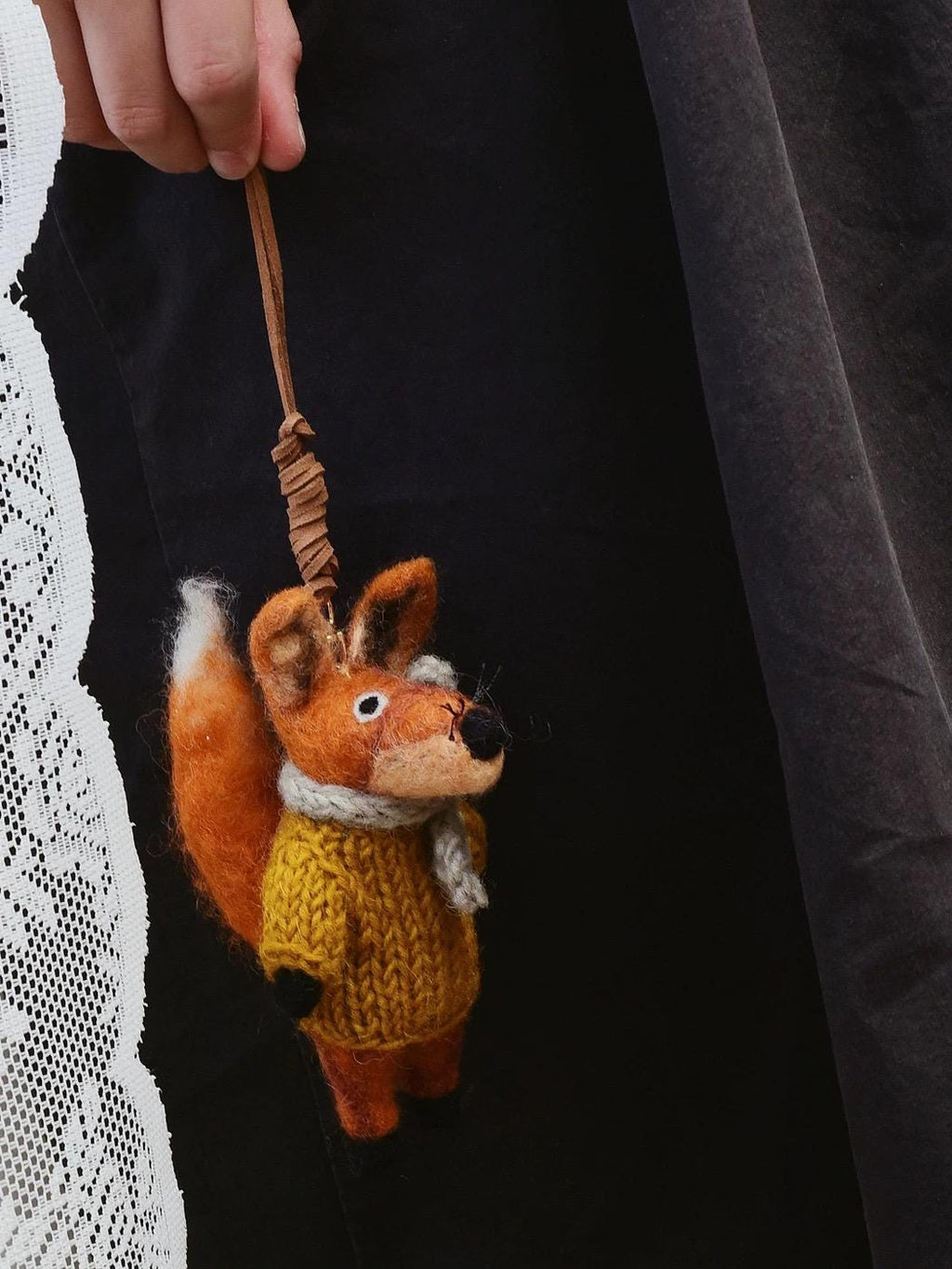 Fox Wool Felt Bag Charm, Handmade Nepal Fox Pendant, Cute Sweater Fox Keychain, Car Mirror Hanging Ornament, Woodland Animal Gift
