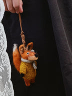 Fox Wool Felt Bag Charm, Handmade Nepal Fox Pendant, Cute Sweater Fox Keychain, Car Mirror Hanging Ornament, Woodland Animal Gift