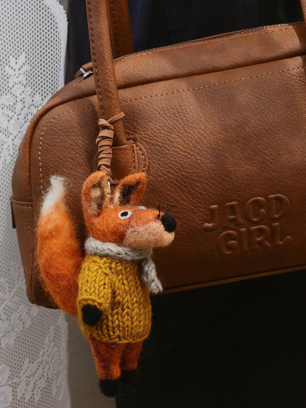Fox Wool Felt Bag Charm, Handmade Nepal Fox Pendant, Cute Sweater Fox Keychain, Car Mirror Hanging Ornament, Woodland Animal Gift