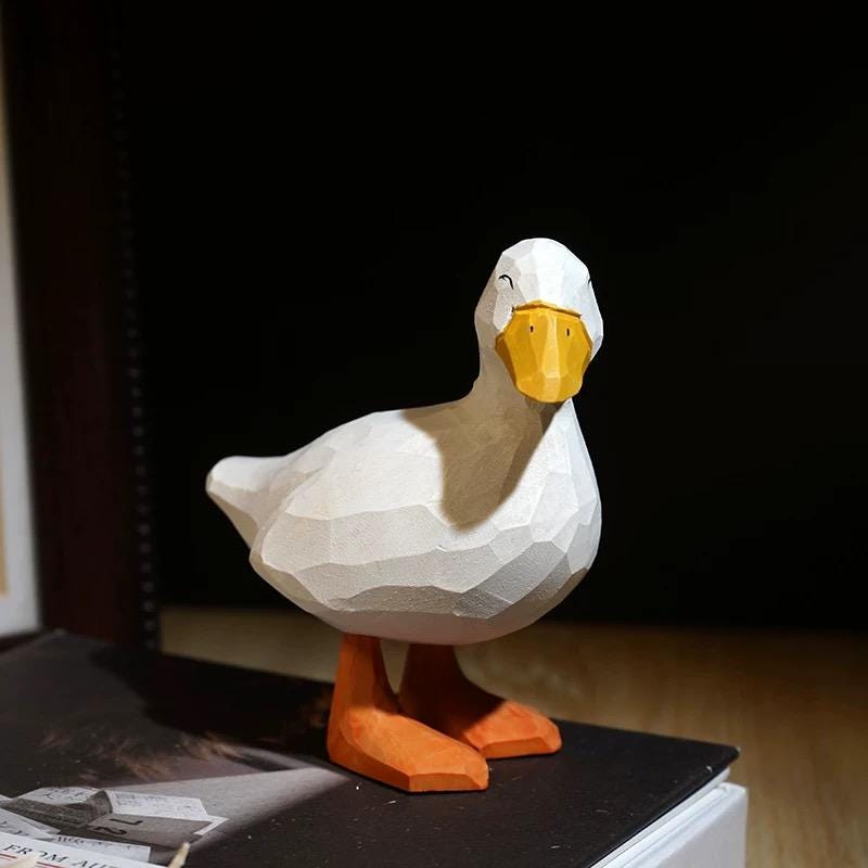 Japanese Wooden Call Duck Figurine, Hand Carved Linden Wood Duck Statue, Japanese Style Animal Decor, Cute Duck Desk Ornament Gift