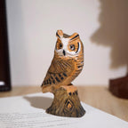 Japanese Wooden Owl Figurine, Hand Carved Linden Wood Owl Statue, Cute Desk Decor, Bookshelf Ornament, Lucky Gift, 9 cm
