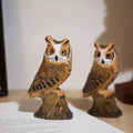 Japanese Wooden Owl Figurine, Hand Carved Linden Wood Owl Statue, Cute Desk Decor, Bookshelf Ornament, Lucky Gift, 9 cm