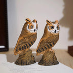 Japanese Wooden Owl Figurine, Hand Carved Linden Wood Owl Statue, Cute Desk Decor, Bookshelf Ornament, Lucky Gift, 9 cm