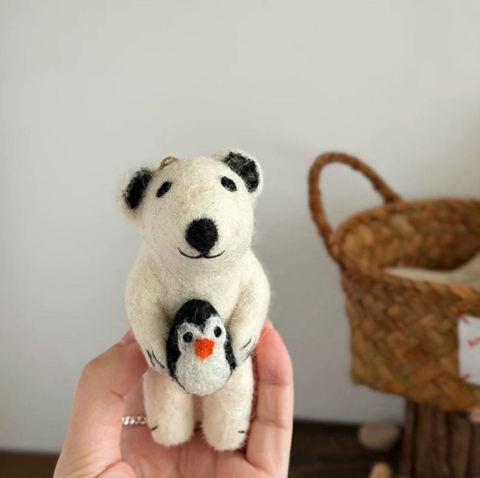 Japanese Style Polar Bear Penguin Pendant, Handmade Wool Felt Keychain, Cute Bag Charm Animal Ornament, Gift Idea