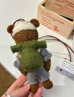 Japanese Style Felt Bear Pendant, Handmade Wool Bear Bag Charm, Cute Backpack Keychain, Animal Hanging Ornament Gift