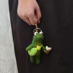 Handmade Wool Felt Frog Keychain, Bee Frog Bag Charm, Cute Frog Pendant, Nepal Felt Animal Hanging Ornament, Gift for Frog Lovers