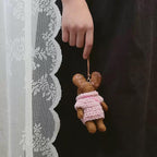 Handmade Wool Felt Bunny Bag Charm, Brown Rabbit Keychain Pendant, Pink Sweater Bunny Hanging Ornament, Cute Gift for Her