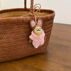 Handmade Wool Felt Bunny Bag Charm, Brown Rabbit Keychain Pendant, Pink Sweater Bunny Hanging Ornament, Cute Gift for Her