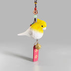 Japanese Style Yellow White Cockatiel Car Hanging Pendant, Hand Carved Linden Wood Bird Ornament, Rearview Mirror Charm, Animal Pendant