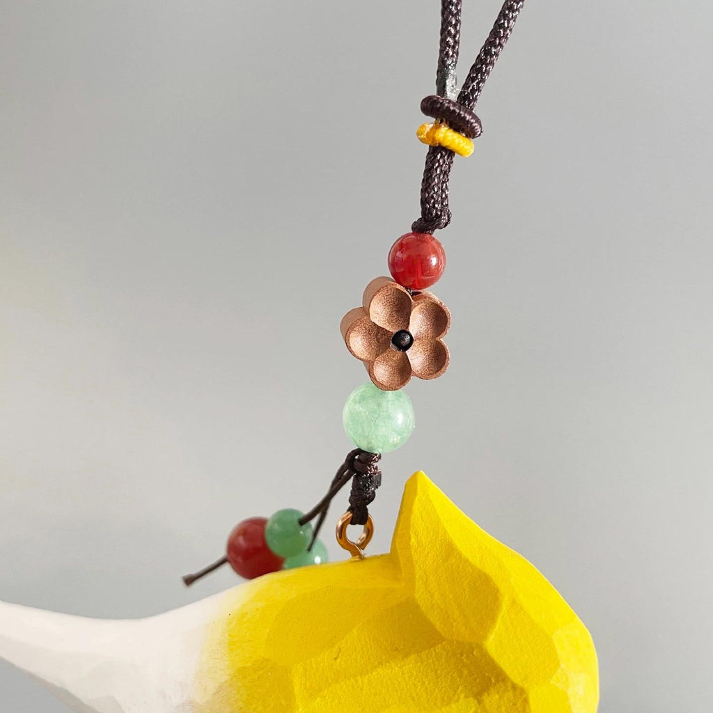 Japanese Style Yellow White Cockatiel Car Hanging Pendant, Hand Carved Linden Wood Bird Ornament, Rearview Mirror Charm, Animal Pendant