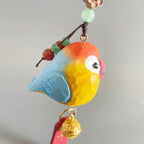 Japanese Style Sun Conure Wooden Keychain, Hand Carved Bird Pendant, Linden Wood Parrot Bag Charm, Cute Lucky Gift, Animal Keyring