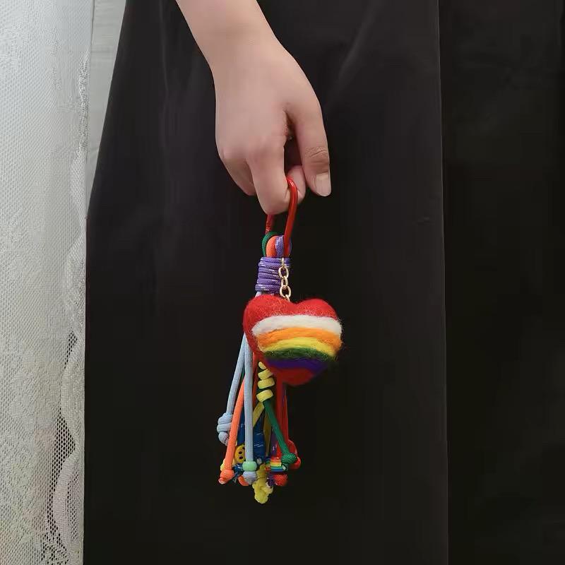 Rainbow Heart Tassel Bag Charm, Colorful Bag Pendant, Handmade Heart Keychain, Cute Purse Charm, Backpack Accessory, Gift for Her