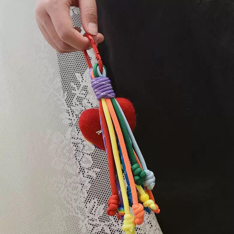 Rainbow Heart Tassel Bag Charm, Colorful Bag Pendant, Handmade Heart Keychain, Cute Purse Charm, Backpack Accessory, Gift for Her