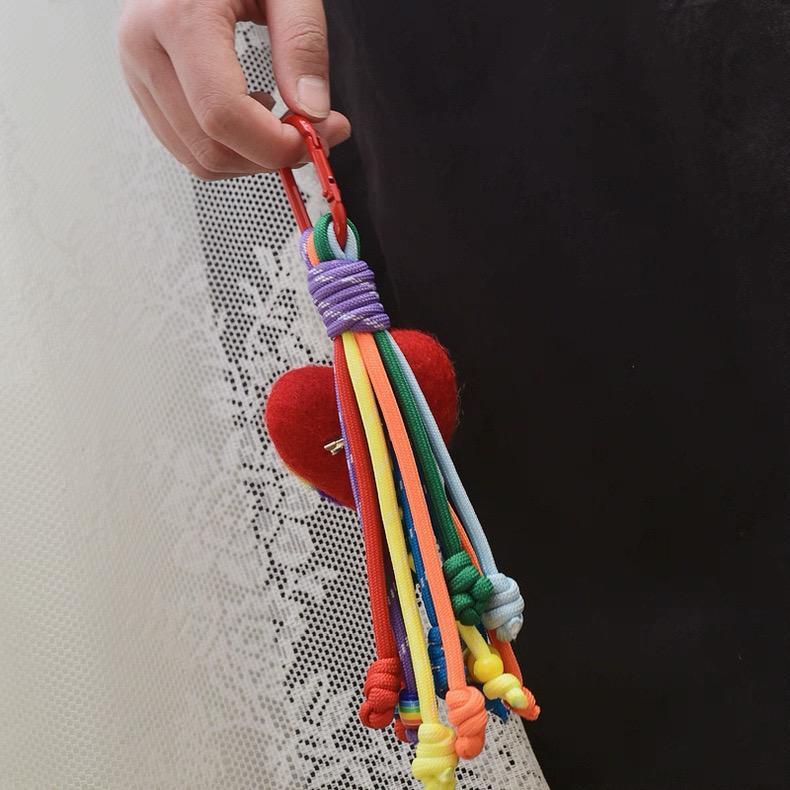 Rainbow Heart Tassel Bag Charm, Colorful Bag Pendant, Handmade Heart Keychain, Cute Purse Charm, Backpack Accessory, Gift for Her