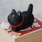Japanese Wooden Cat Figurine, Hand Carved Cat Statue, Pet Decor, Cute Desk Ornament, Lucky Cat Gift, Linden Wood Animal Sculpture