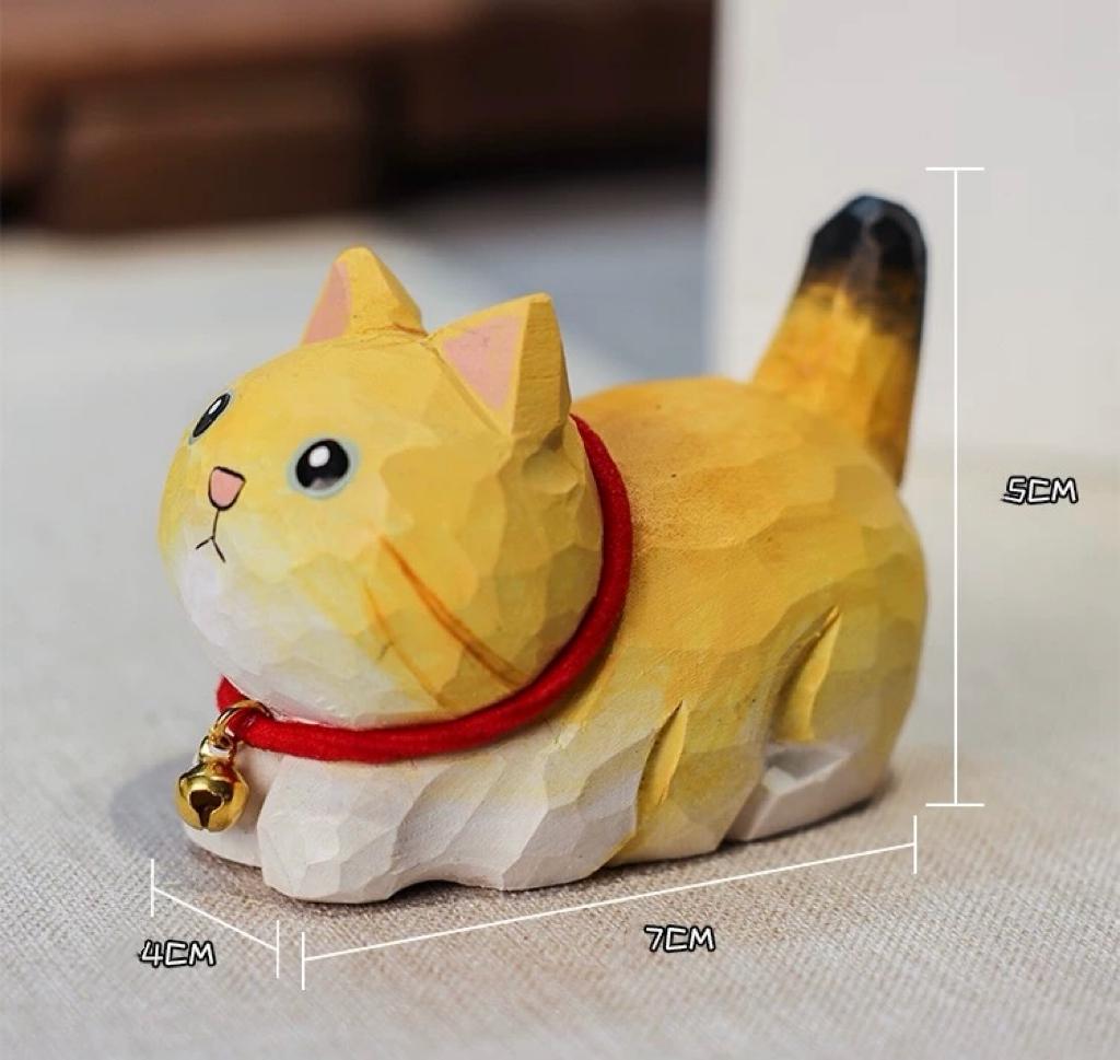 Japanese Wooden Cat Figurine, Hand Carved Cat Statue, Pet Decor, Cute Desk Ornament, Lucky Cat Gift, Linden Wood Animal Sculpture
