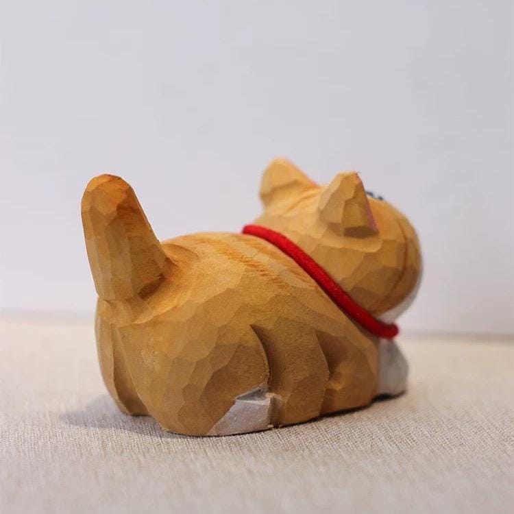 Japanese Wooden Cat Figurine, Hand Carved Cat Statue, Pet Decor, Cute Desk Ornament, Lucky Cat Gift, Linden Wood Animal Sculpture