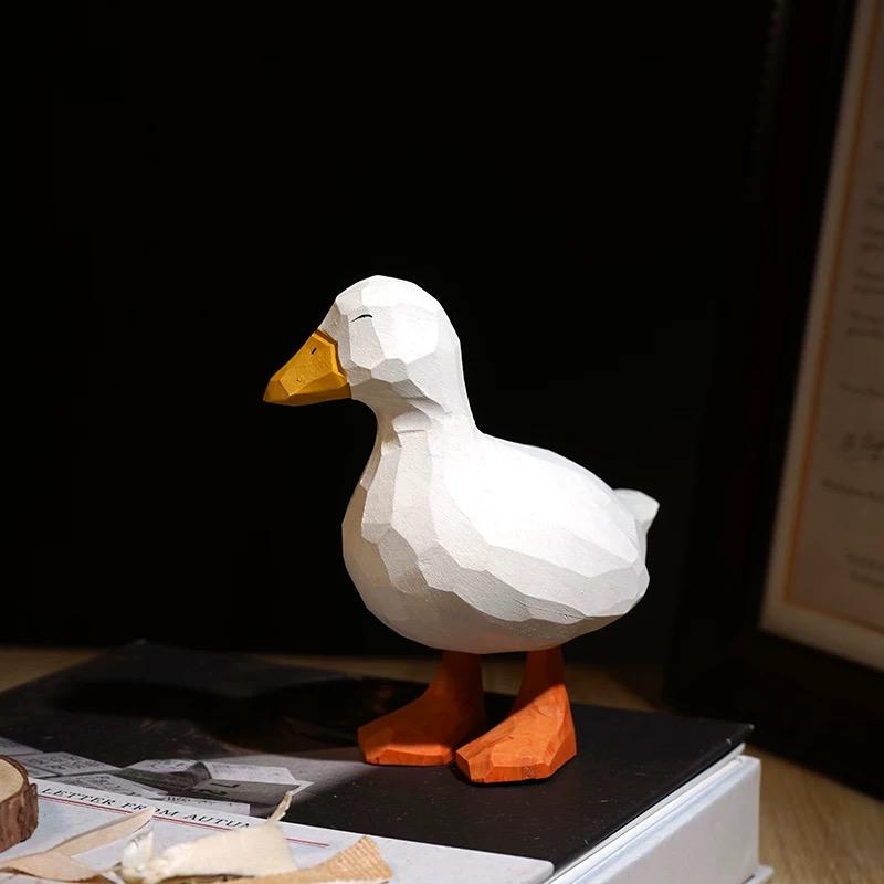 Japanese Wooden Call Duck Figurine, Hand Carved Linden Wood Duck Statue, Japanese Style Animal Decor, Cute Duck Desk Ornament Gift
