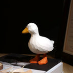Japanese Wooden Call Duck Figurine, Hand Carved Linden Wood Duck Statue, Japanese Style Animal Decor, Cute Duck Desk Ornament Gift