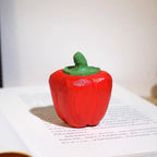 Japanese Wooden Pepper Figurine, Mini Red or Yellow Bell Pepper Decor, Hand Carved Linden Wood Vegetable Statue, Kitchen Gift