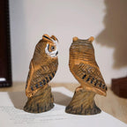 Japanese Wooden Owl Figurine, Hand Carved Linden Wood Owl Statue, Cute Desk Decor, Bookshelf Ornament, Lucky Gift, 9 cm