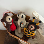 Japanese Style Brown Bear Pendant, Handmade Wool Felt Keychain, Red Bag Bear Charm, Cute Animal Hanging Ornament Gift