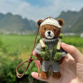 Japanese Style Felt Bear Pendant, Handmade Wool Bear Bag Charm, Cute Backpack Keychain, Animal Hanging Ornament Gift