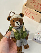 Japanese Style Felt Bear Pendant, Handmade Wool Bear Bag Charm, Cute Backpack Keychain, Animal Hanging Ornament Gift