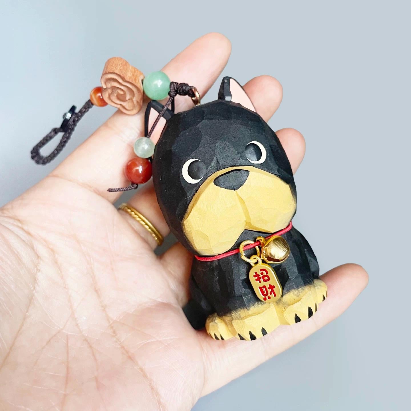 Hand Carved Wooden Doberman Keychain, Cute Dog Bag Charm, Lucky Puppy Pendant, Backpack Charm, Car Mirror Ornament Gift