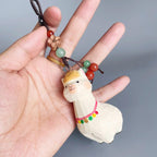 Hand Carved Wooden Alpaca Keychain, Cute Llama Bag Charm, Animal Pendant, Lucky Gift, Rearview Mirror Ornament