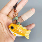 Hand Carved Wooden Koi Fish Keychain, Lucky Koi Bag Charm, Japanese Style Fish Pendant, Backpack Charm, Car Hanging Ornament Gift