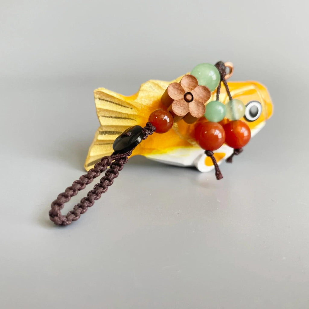 Hand Carved Wooden Koi Fish Keychain, Lucky Koi Bag Charm, Japanese Style Fish Pendant, Backpack Charm, Car Hanging Ornament Gift