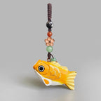 Hand Carved Wooden Koi Fish Keychain, Lucky Koi Bag Charm, Japanese Style Fish Pendant, Backpack Charm, Car Hanging Ornament Gift