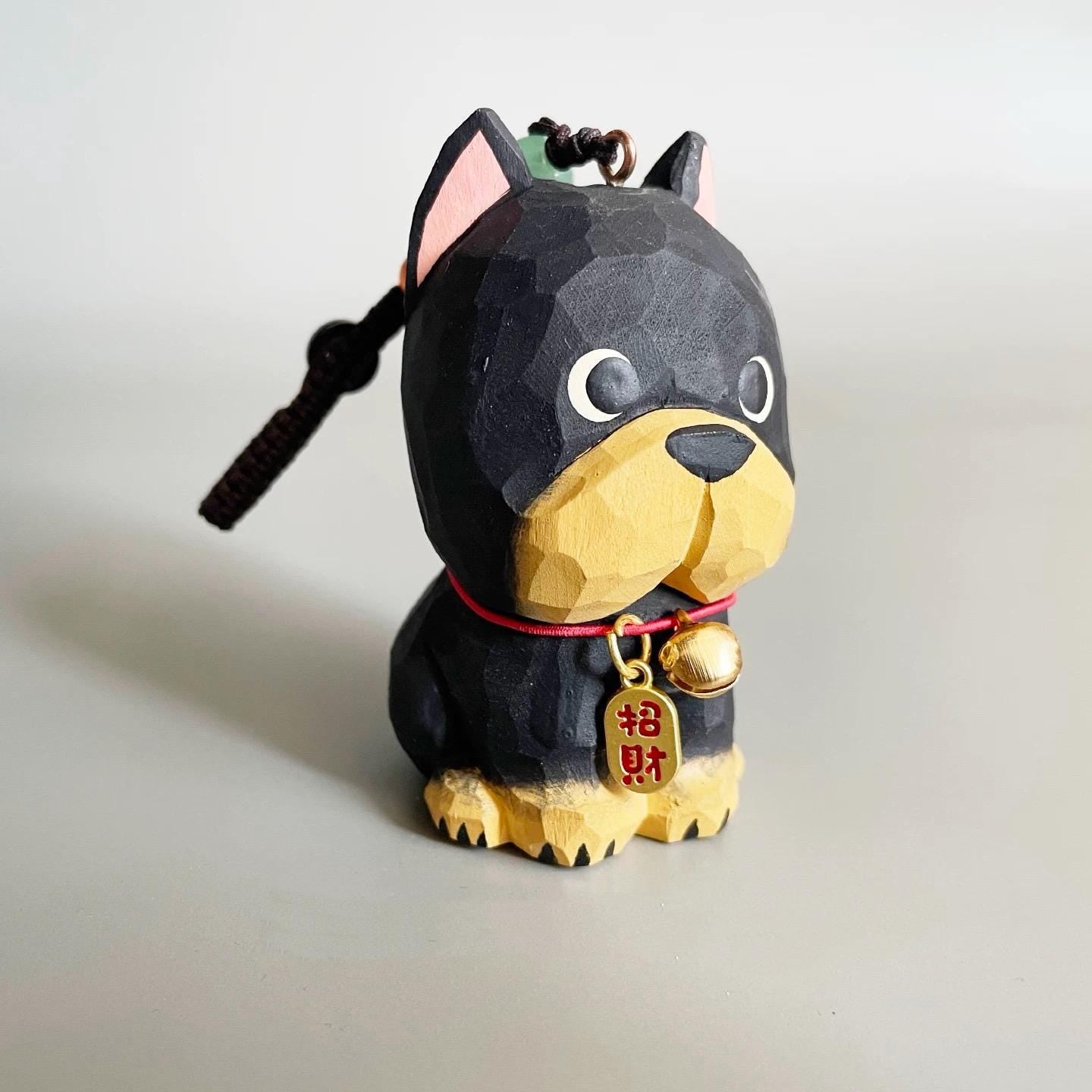 Hand Carved Wooden Doberman Keychain, Cute Dog Bag Charm, Lucky Puppy Pendant, Backpack Charm, Car Mirror Ornament Gift