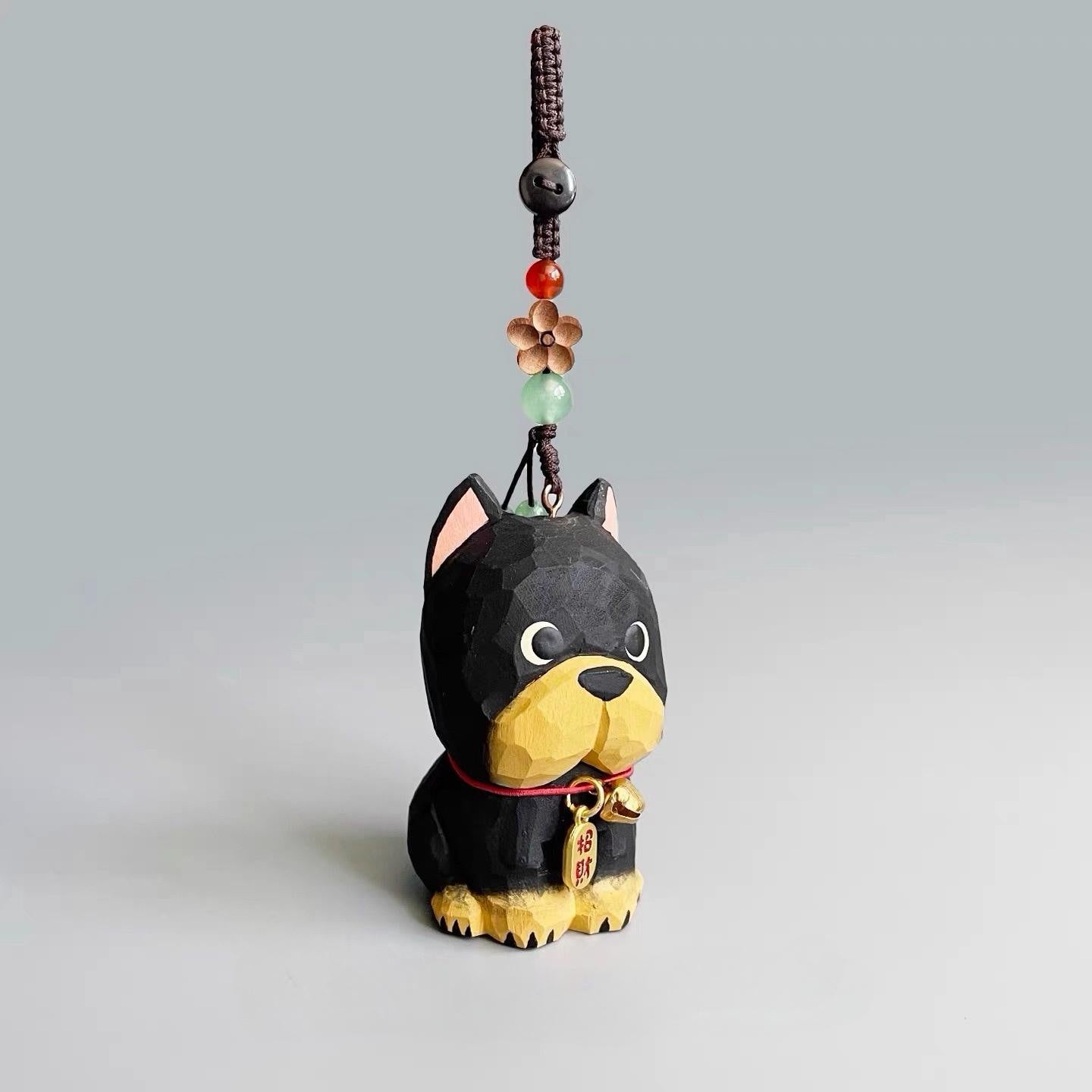 Hand Carved Wooden Doberman Keychain, Cute Dog Bag Charm, Lucky Puppy Pendant, Backpack Charm, Car Mirror Ornament Gift